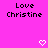 Pixelated text 'Love Christine' appears twice on a bright pink background with two white heart icons below.