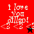 A four- of pixelated text reading "I Love You All!" with musical notes and symbols, each in distinct color schemes