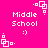 Pixelated pink background with white text reading "Middle School" and smiley face, surrounded by repeating square-and-dot patterns.
