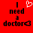 Red background with black text reading 'I need a doctor' and a white pixelated heart symbol above the text.