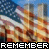 Animated contact sheet of 8 frames showing a waving American flag over city skyscrapers with "REMEMBER" text in pixelated font, each frame displaying slight variations in flag position and color saturation.