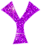 Three purple glittery Y-shaped icons with white sparkles on a gray background, varying in size and sparkle placement.