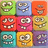 Nine pixelated square icons arranged in a on pink background, each with distinct cartoonish face expressions and colors