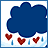 A static pixel art image shows a large dark blue cloud shape with three red hearts below it against a white background.