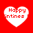 Four white heart-shaped icons on red background with 'Happy' text above partial holiday name, each icon shows different pixelated lettering of the lower word.
