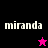 Four quadrants display 'miranda' text with a star symbol changing color and position
