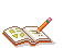 Pixel art of an open book with green shapes on pages, a pencil writing, and floating pink hearts
