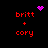 Red text 'britt + cory' on black background with purple pixelated heart and starburst symbols above.