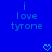 Blue background with light blue text reading 'i love tyrone' and two pixelated heart symbols below the text.