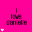 A bright pink background displays repeated text "i love danielle" with varying numbers of white heart symbols on the left side of each text block.