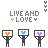 Animated contact sheet of 25 frames showing a stick figure holding heart-shaped signs with changing colors and text, arranged in a grid pattern on a gray background.