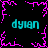 Black background with cyan text 'dyian' repeated four times and pink pixelated border elements.