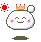 A 2x2 grid of four pixel-art animated frames showing a white cloud-like character with pink cheeks, orange crown, and floating bubble, each frame displaying different background suns and bubble positions.