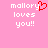 Pixelated text on pink background with red heart symbol replacing 'y' in 'mallory' on left side.