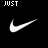 A 3x2 contact sheet of six animated frames showing variations of the Nike swoosh logo with changing text above and below it on a black background.