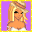 Pixel art of a blonde woman in a white dress with a hat, holding a brown purse, against a purple background with text "Bee my Butterfly".