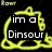 Pixelated yellow dinosaur outline with white text reading "im a Dinosaur" and "so like rawr and stuff" on black background, animated glow effect.