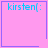 Four pink square with blue borders display "kirsten[" text and changing symbols in bottom-right corners