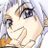 Pixelated anime-style face with light blue hair, dark eyes, and a hand near the chin, wearing an orange garment against a light background.