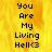 Yellow flame background with black pixelated text reading "You Are My Living Hell<3" in vertical alignment.