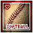 A contact sheet of 12 animated frames showing a softball icon with text variations and heart symbols, arranged in a 4x3 grid on a gray background.