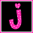 Pixelated pink lowercase j with white polka dots and a heart on top, displayed in two frames of an animation against black background with pink border.