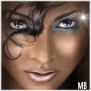A four- shows a person's face with animated eye reflections shifting , each containing 'MB' text in the bottom-right corner