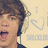 Pixelated close-up of a person with brown hair and open mouth, next to light blue text 'I' and heart symbol on beige background.