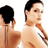 Pixelated contact sheet of three frames showing a woman with dark hair in various poses against white background
