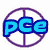 Six pixelated icons arranged in two of three, each featuring a purple peace symbol outline with distinct text overlays in various colors and styles