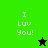 Green and black pixelated icon with 'I Luv You!' text and a star symbol changing color between black and green.