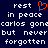 Dark blue background with white pixelated text reading 'rest in peace carlos gonecarlos gone but never but never forgotten' and an orange heart symbol replacing the word 'heart'.
