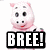Pixelated pink pig character with large eyes and red mouth holding black sign with white text 'BREE!' in two states: one with sign visible, one with sign absent and pig's hand raised.