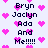 Pixelated text and pink hearts on a light background, with text reading 'Bryn Jaclyn Ada And Me!!!!!' repeated in two