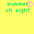 Yellow background with green pixelated text 'summer oh eight' and a pink heart symbol replacing the letter R in summer on left side.
