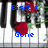 Pixelated piano keys with red roses and green leaves, blue text reading 'Biscuit', 'Gone', 'But', 'Never', 'Forgotten'