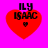 Four identical red heart-shaped icons with black text 'ILY ISAAC' and a small heart symbol, set against a bright pink background.