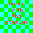 Pixelated text 'boom with the attitude' on a green and cyan checkered background, displayed in two identical vertical
