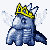 Blue dragon-like creature with yellow crown and white wings in pixel art style, showing sequential animation frames of wing and tail movement.