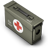 Pixelated gray military-style ammunition box with red and white medical symbol on side, viewed at an angle against plain background.