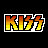four and four displays identical 'KISS' text icons with orange-yellow gradient lettering, white outlines, and black backgrounds. Each contains two names: 'simmons', 'stanley', 'criss', and 'frehley'
