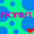 Pixelated graphic with green and blue checkered background, pink 'DONUT' text, three blue circular shapes, and a red heart shape.