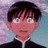 A 48x48 pixel buddy icon featuring a split composition with an anime-style character on the left and text elements on the right, displayed as part of a contact sheet.