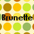 Pixelated pattern of overlapping circles in yellow, green, and brown hues with bold black text fragments scattered across the image.
