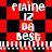 Pixelated red and black checkered background with repeated white text elements including 'claine', 'IZ', 'DA', 'Best' in a