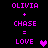 Pixelated text and heart symbols in pink and purple on black background, with two variations of the same design showing different heart colors.