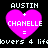 Pixelated graphic with four identical pink heart icons arranged in a , each containing text and symbols on a black background