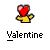 Static pixel art icon featuring a yellow stick figure holding a red heart above its head against a gray background with the word "Valentine" below in pixelated text.