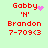 A light green background displays four red text blocks with 'Gabby' and 'Brandon', each containing a small pink symbol or animation effect.