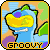 Pixelated blue dragon with yellow underbelly and purple eyes, smiling in a static pose